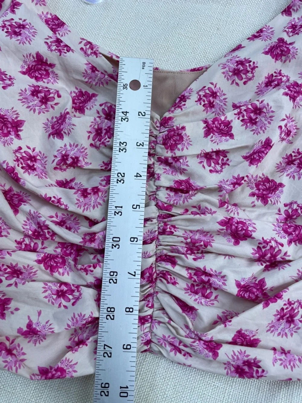 Zara Off-Shoulder Floral Ruched Crop Top - Pink/Cream Floral
